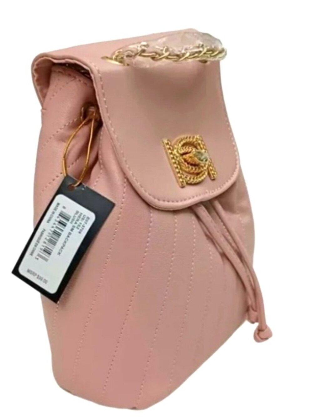 bebe Hera Blush Quilted Mini Backpack with Gold Chain - Picture 3 of 4